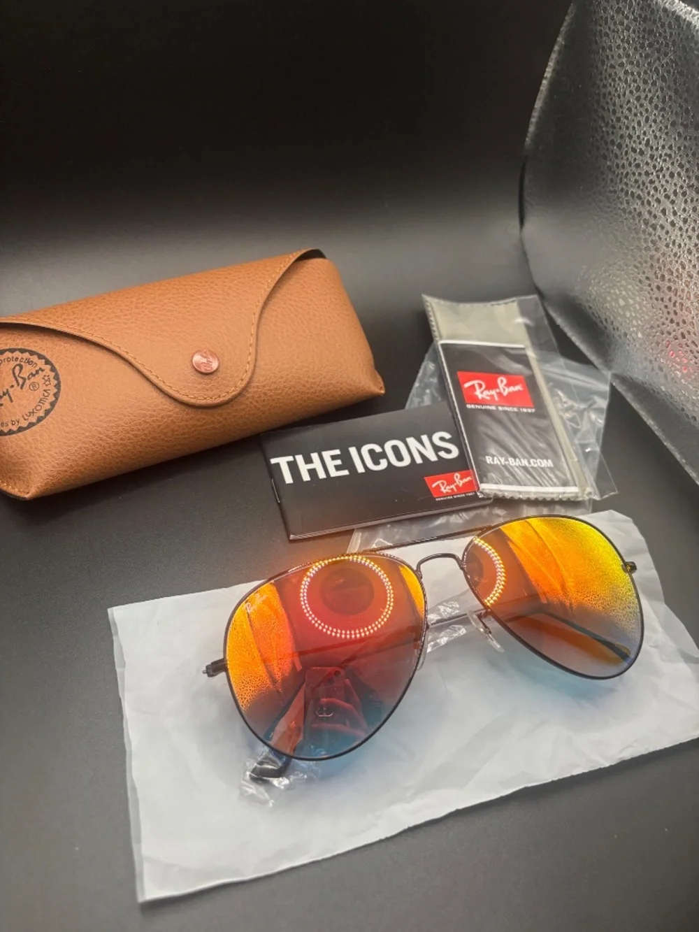 Ray Ban Red Orange Blue gun mental frame aviators sunglasses men women 62mm